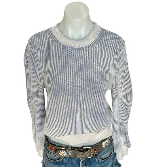 Splendid Cream Blue Striped Crewneck Sweater SMALL Oversized Soft Cotton $168 - Picture 4 of 8